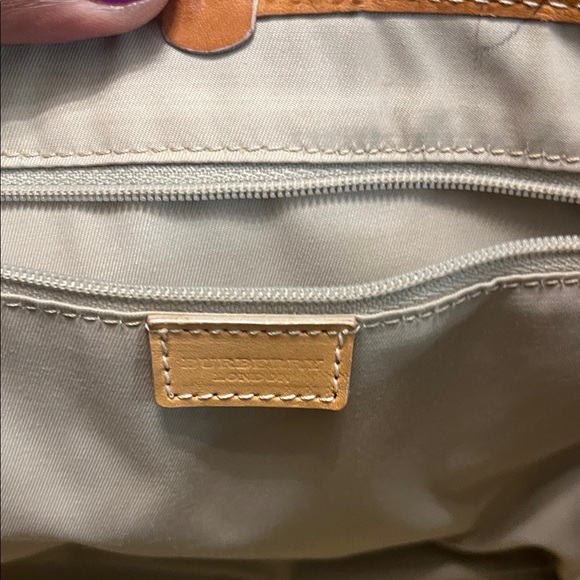 Burberry Cream and Tan Check Satchel with Leather Trim and Silver Hardware - Picture 12 of 14